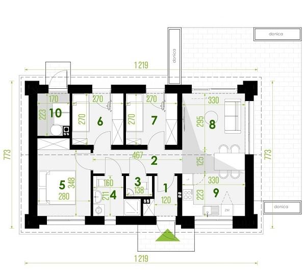 Rzut parteru POW. 64,8 m²