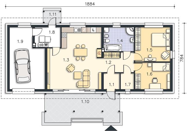 Rzut parteru POW. 118,2 m²