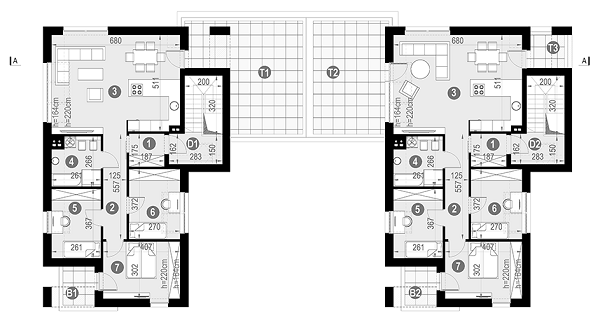 Rzut poddasza: Segment prawy - lokal 2 (p.u. mieszkania 77,6) POW. 117,6 m²