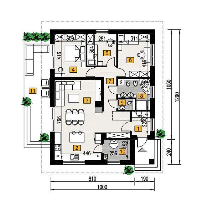 Rzut parteru POW. 97,8 m²