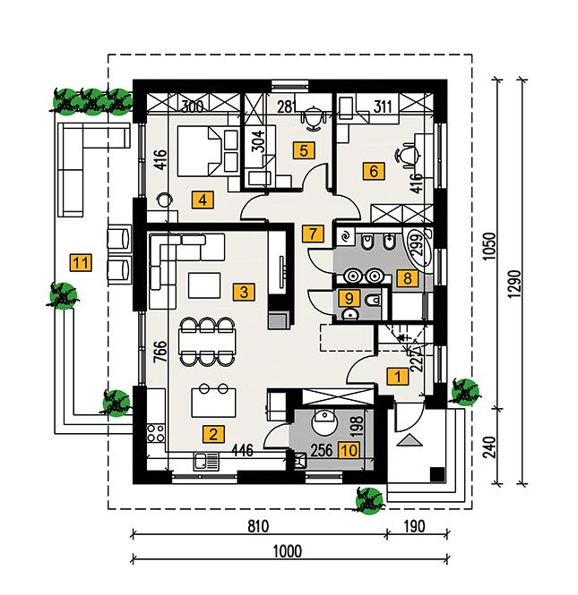 Rzut parteru POW. 97,8 m²