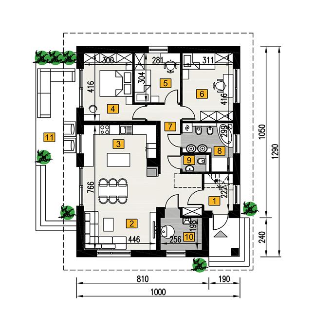 Rzut parteru POW. 97,8 m²