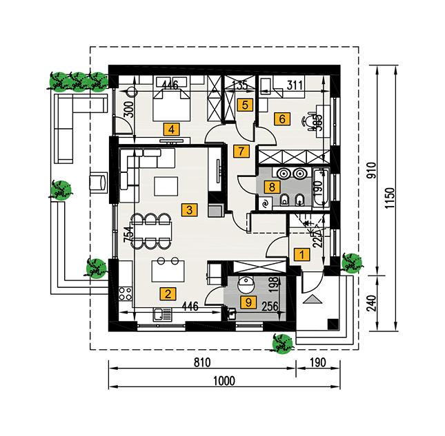 Rzut parteru POW. 86,4 m²