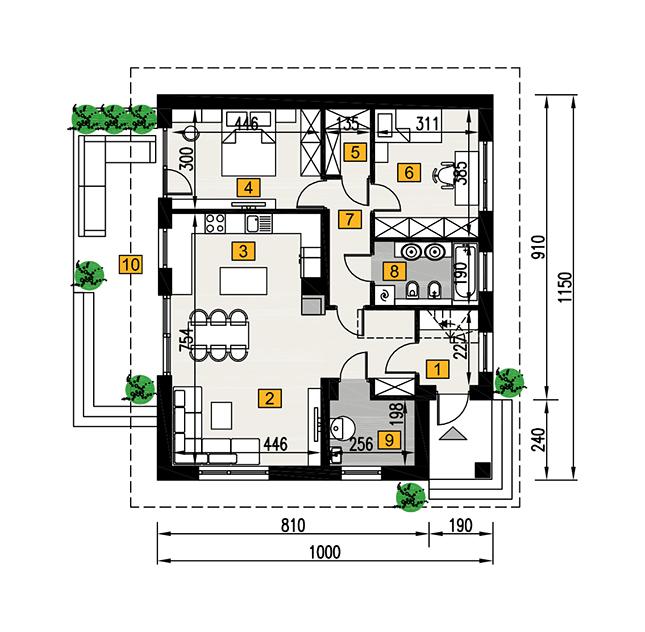 Rzut parteru POW. 86,5 m²