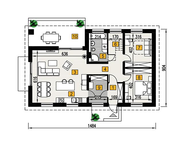 Rzut parteru POW. 99,5 m²