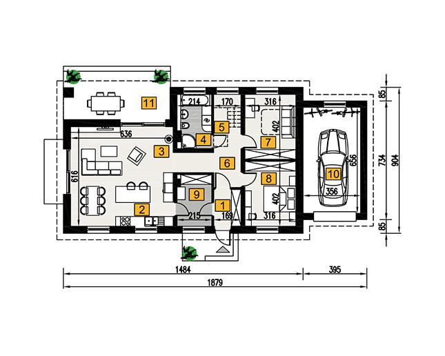 Rzut parteru POW. 123,3 m²