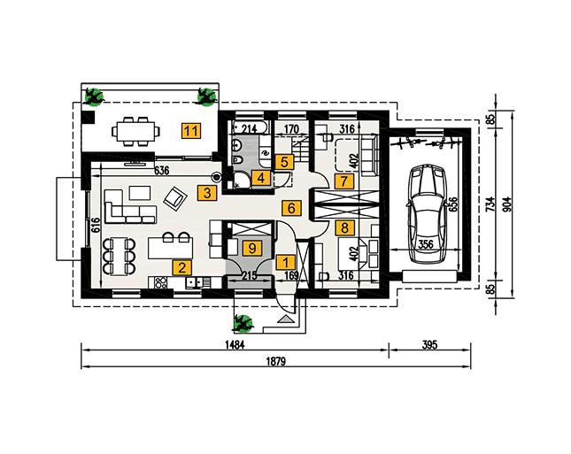 Rzut parteru POW. 123,3 m²