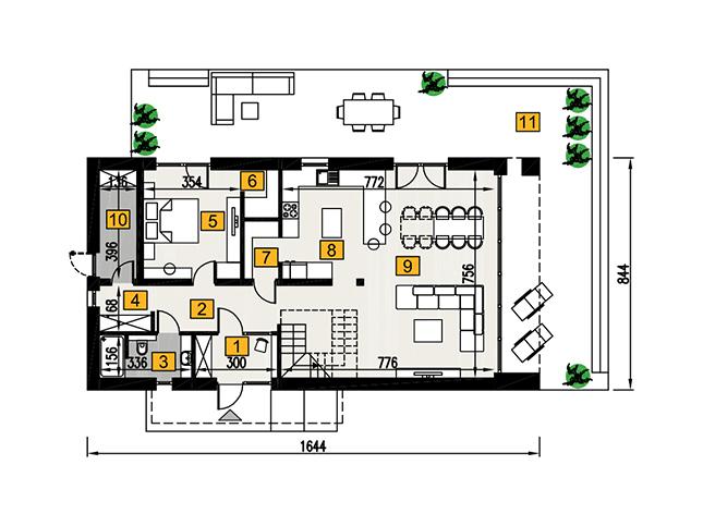 Rzut parteru POW. 100,6 m²