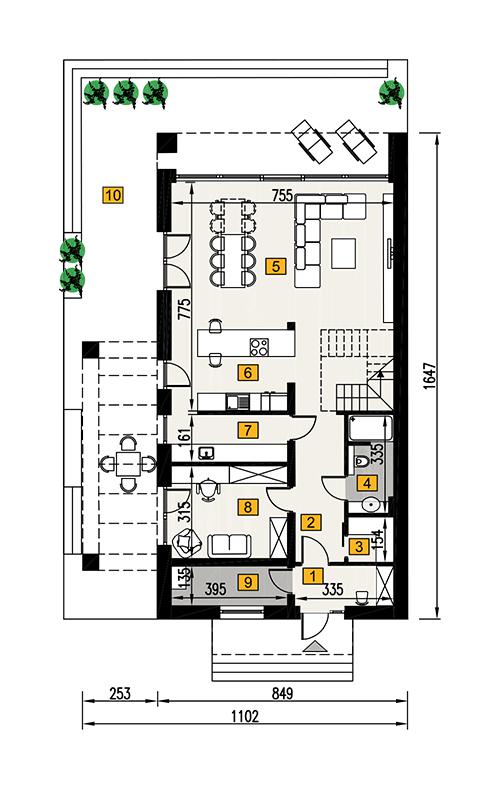 Rzut parteru POW. 101,1 m²