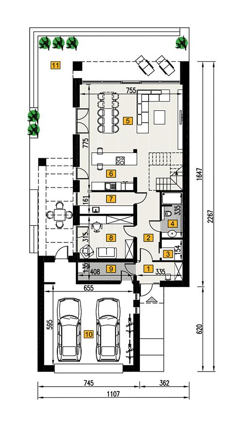 Rzut parteru POW. 143,4 m²