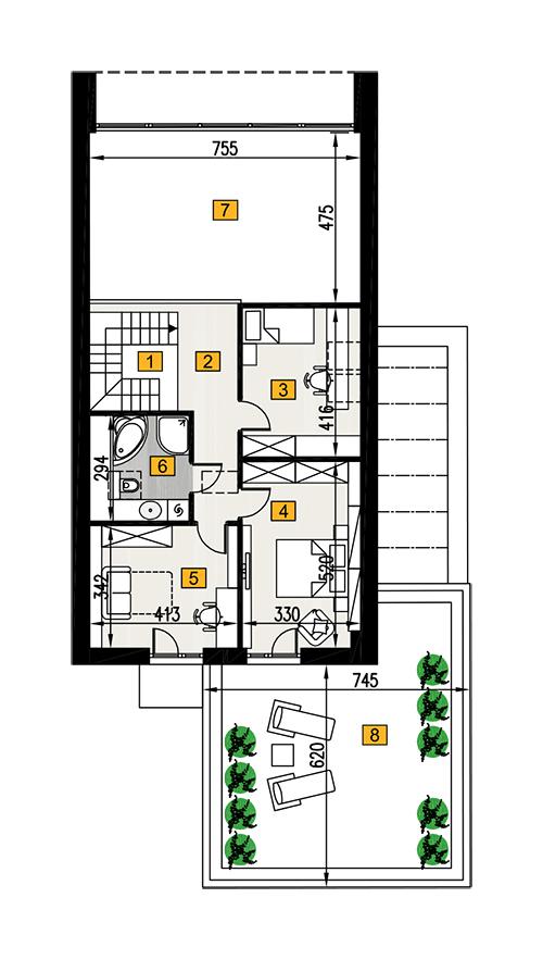 Rzut poddasza lustro POW. 105,3 m²