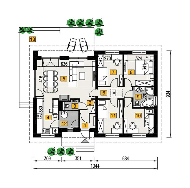 Rzut parteru POW. 93,5 m²