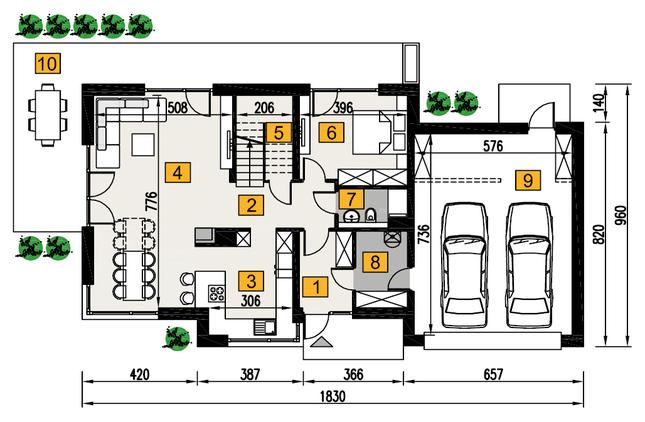 Rzut parteru POW. 127,5 m²