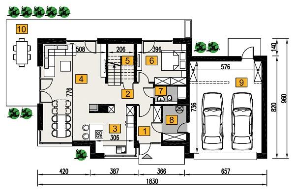 Rzut parteru POW. 127,5 m²