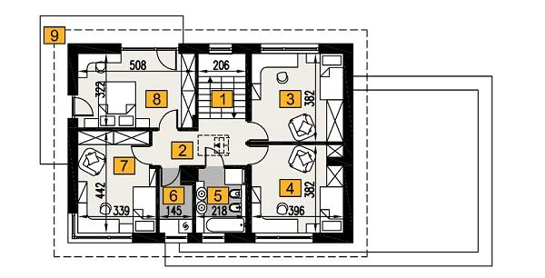 Rzut piętra: piętro - wariant 2 POW. 96,4 m²