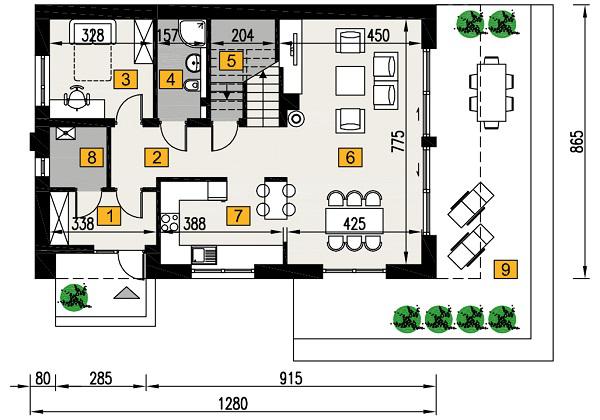 Rzut parteru POW. 82,5 m²