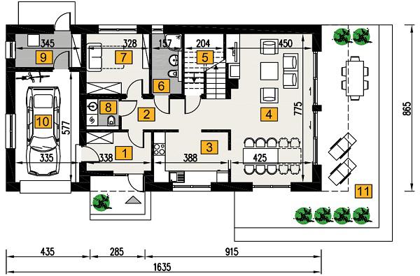 Rzut parteru POW. 107,6 m²