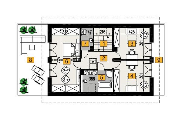 Rzut poddasza POW. 128,4 m²