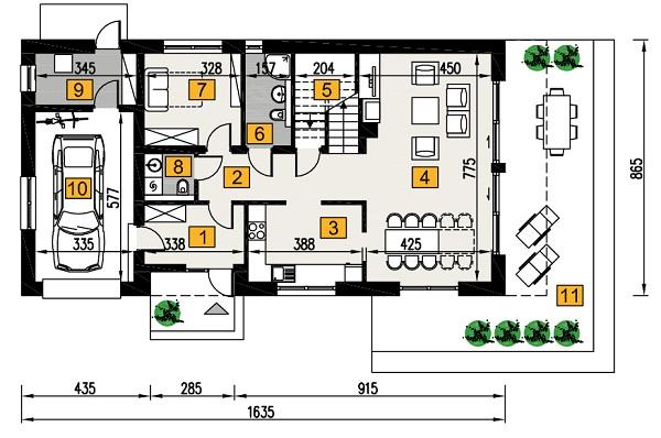 Rzut parteru POW. 107,4 m²