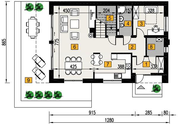 Rzut parteru lustro POW. 82,5 m²