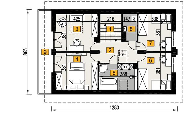 Rzut poddasza lustro POW. 97,3 m²
