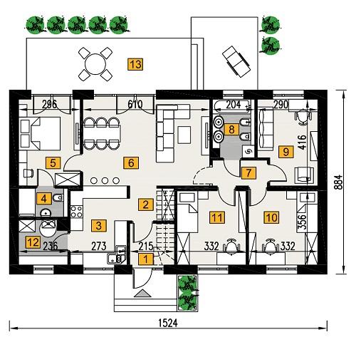 Rzut parteru POW. 105,9 m²