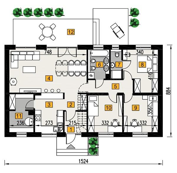 Rzut parteru POW. 105,8 m²