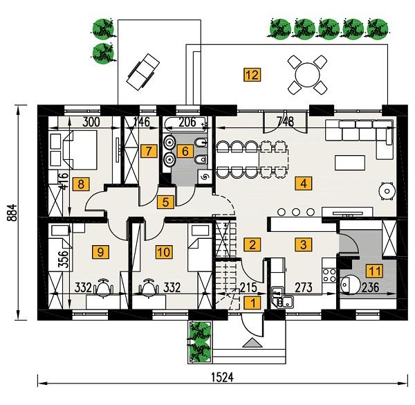 Rzut parteru lustro POW. 105,7 m²