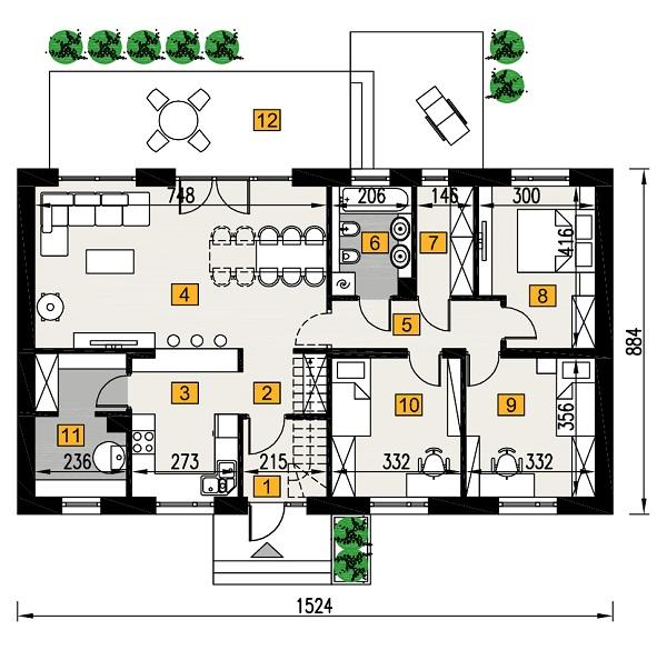 Rzut parteru POW. 105,8 m²