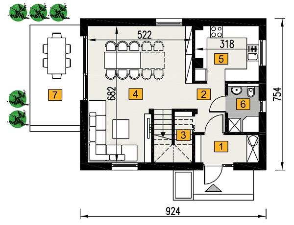 Rzut parteru POW. 52,1 m²
