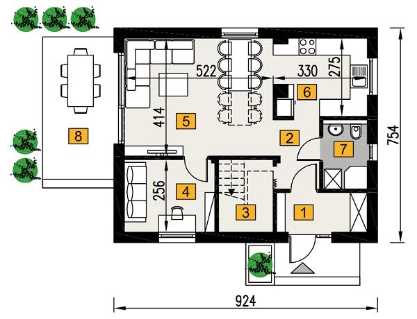 Rzut parteru POW. 54,5 m²