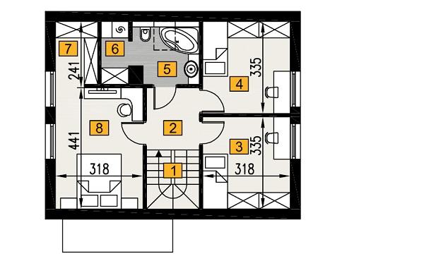 Rzut poddasza lustro POW. 54,2 m²