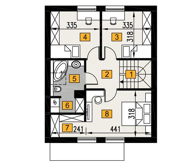 Rzut poddasza lustro POW. 54,2 m²