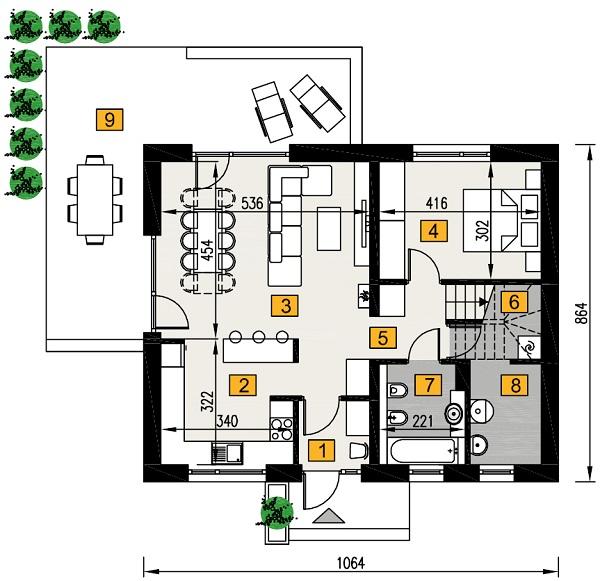 Rzut parteru POW. 70,0 m²