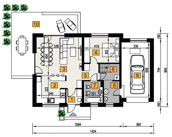 Rzut parteru POW. 91,9 m²