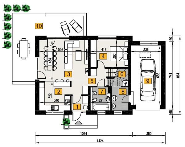 Rzut parteru POW. 91,7 m²