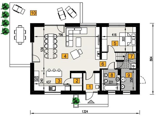 Rzut parteru POW. 89,4 m²