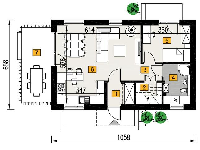 Rzut parteru lustro POW. 53,1 m²