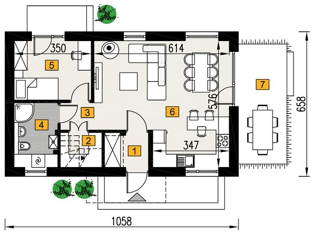 Rzut parteru POW. 53,1 m²