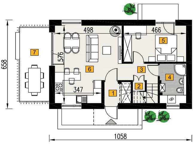 Rzut parteru lustro POW. 51,6 m²