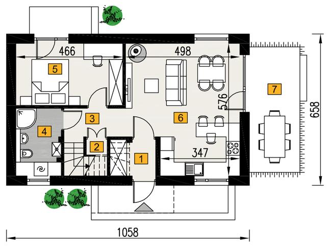 Rzut parteru POW. 51,6 m²