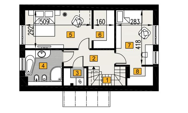 Rzut poddasza lustro POW. 51,6 m²