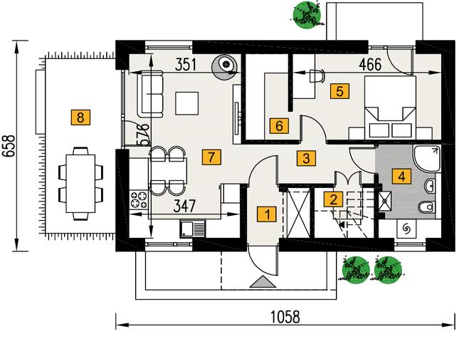 Rzut parteru lustro POW. 52,3 m²