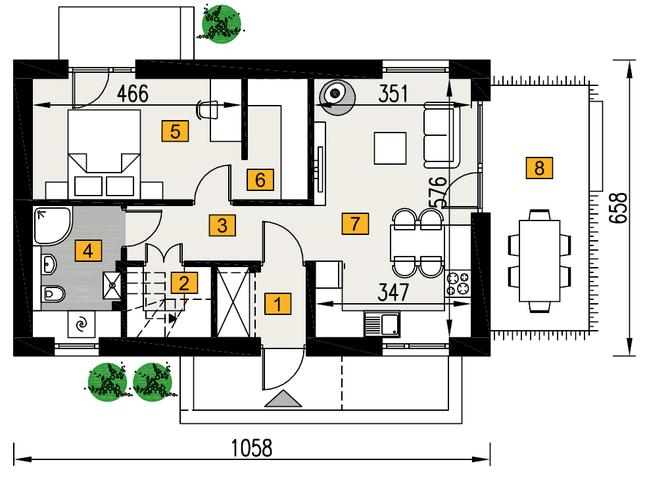 Rzut parteru POW. 52,3 m²