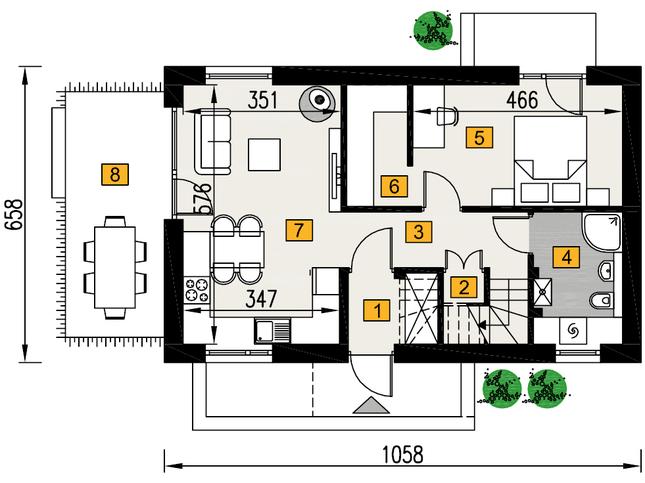 Rzut parteru lustro POW. 51,0 m²