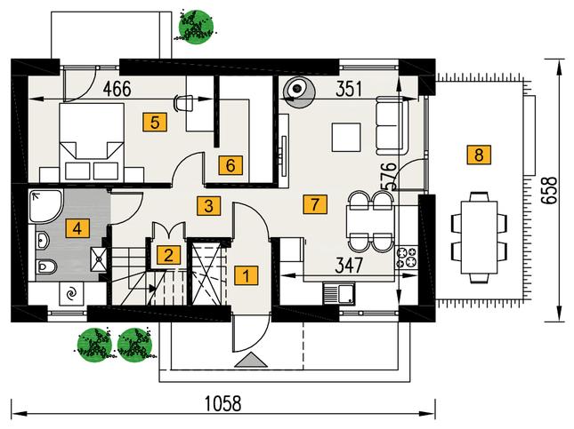 Rzut parteru POW. 51,0 m²
