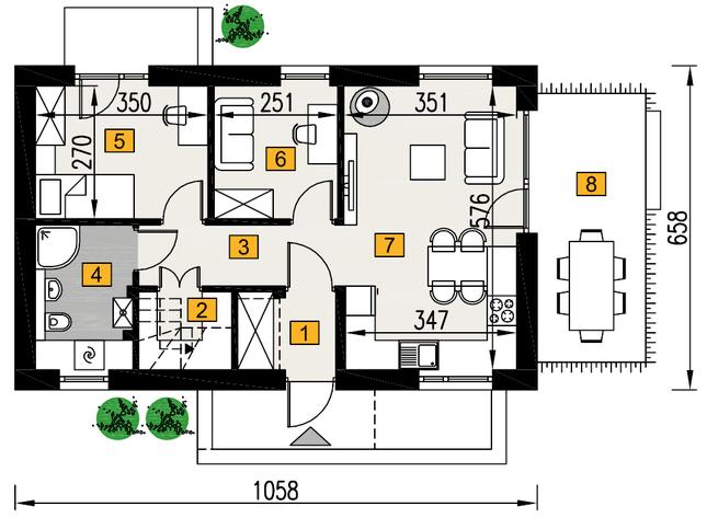 Rzut parteru POW. 52,3 m²