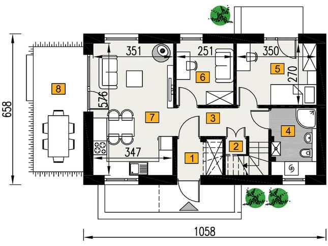 Rzut parteru lustro POW. 51,0 m²