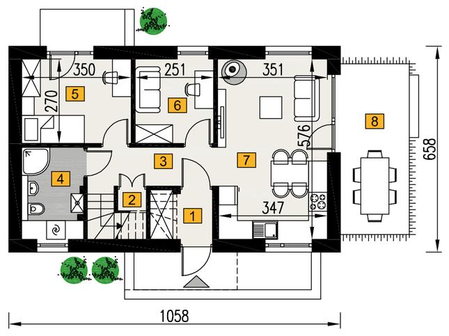 Rzut parteru POW. 51,0 m²