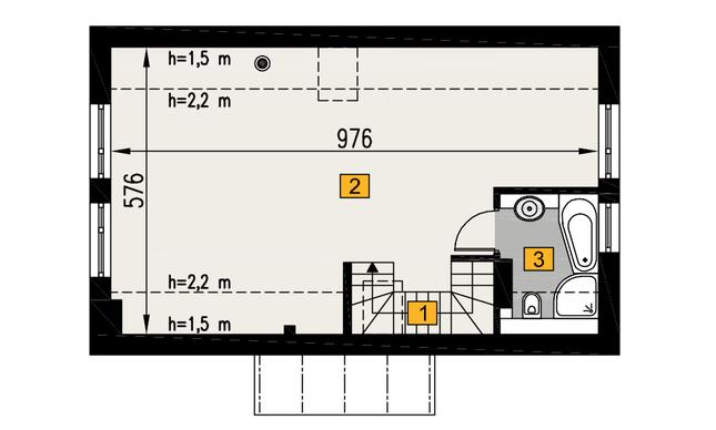 Rzut poddasza lustro: wariant A POW. 54,2 m²